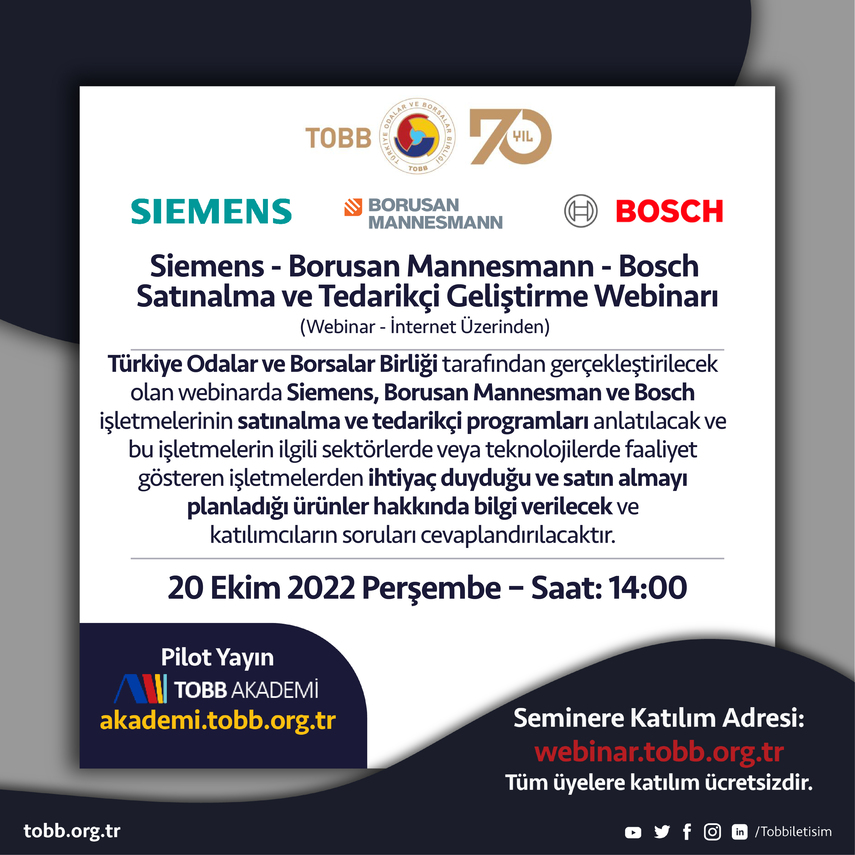 Siemens - Borusan Mannesman - Bosch Satınalma ve Tedarikçi Geliştirme Webinarı